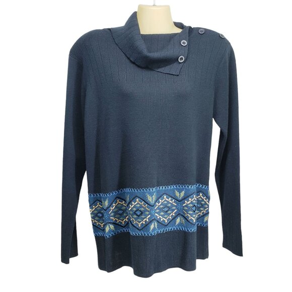 Adrianna Papell Womens Cowl Neck Sweater Button Accents & Geometric Hem Design M - Picture 7 of 7